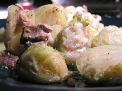 Kartoffelauflauf mit Rosenkohl und Thunfisch
